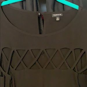 black dress with criss cross sketching